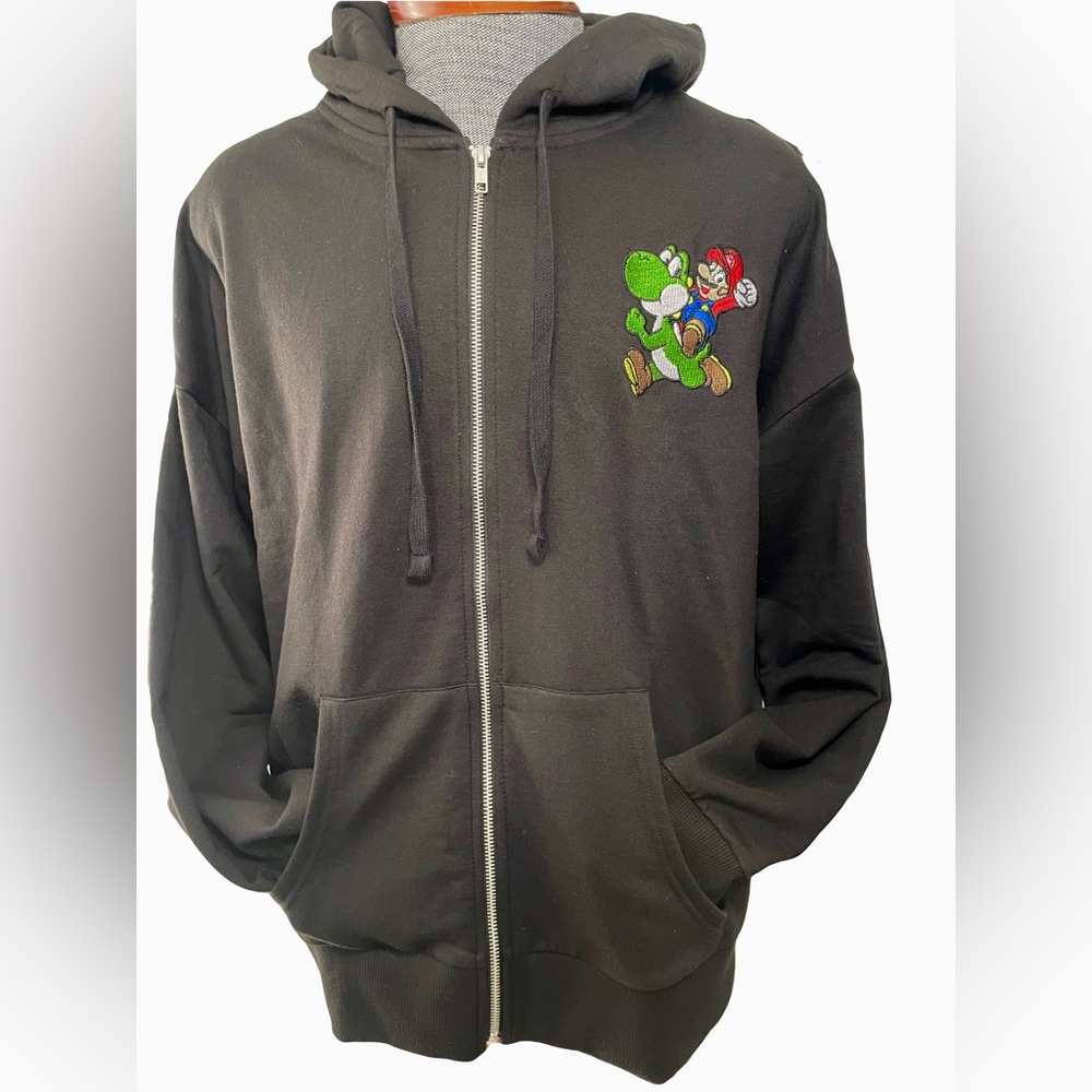 Mario&Dino embroidered zip up hoodie